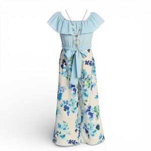 Just Kids Floral Blue & White Girls Jumpsuit Size 6